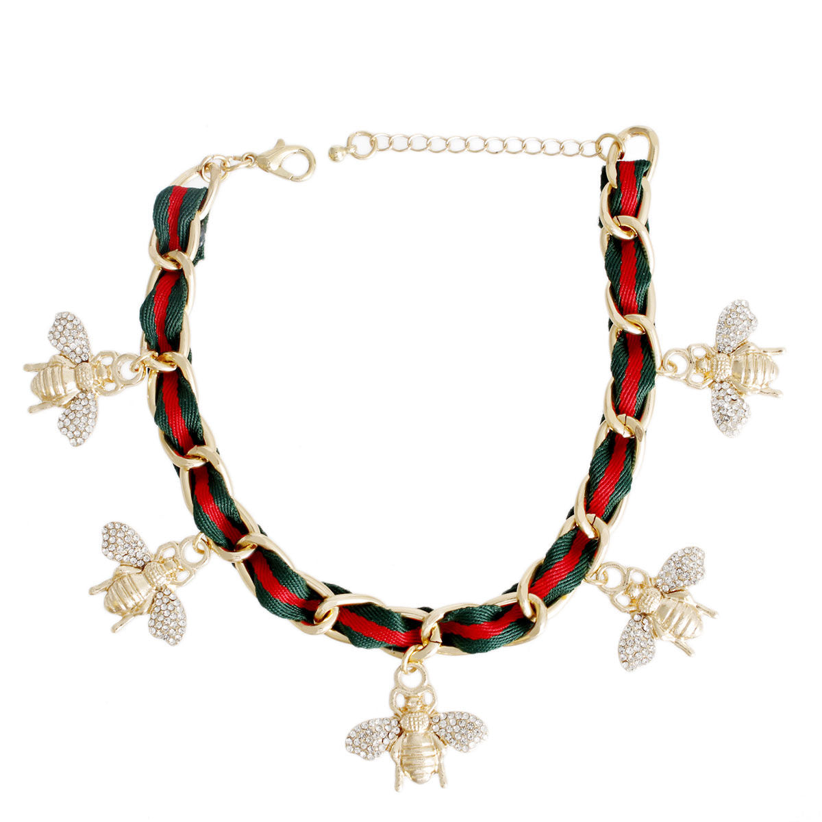 Gold Red Green Bee Anklet