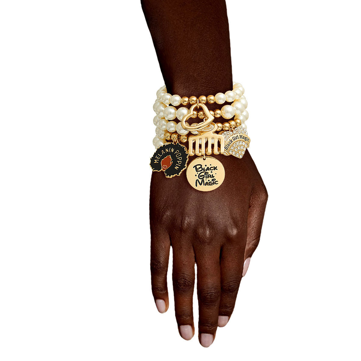 Cream Pearl Black Girl Magic Charm Bracelets