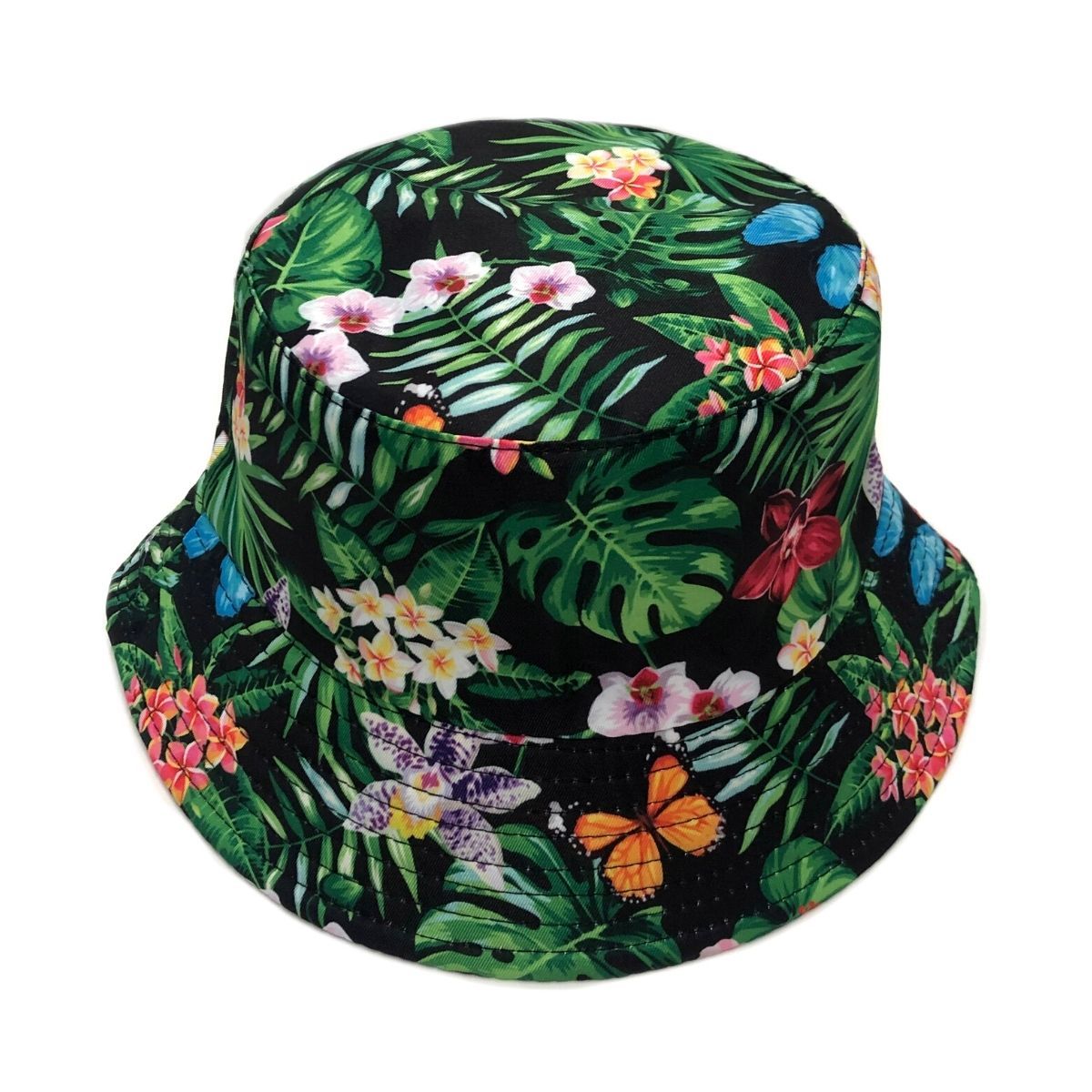 Green Black Tropical Reversible Bucket Hat