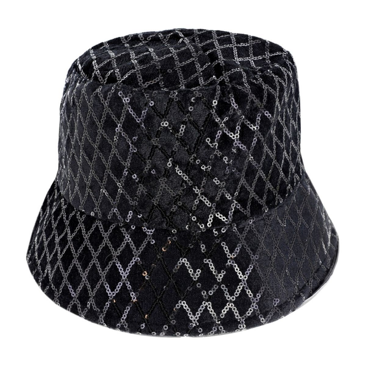 Black Sequin Diamond Stitch Bucket Hat