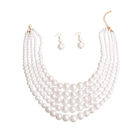 White Pearl Graduated 5 Strand Set