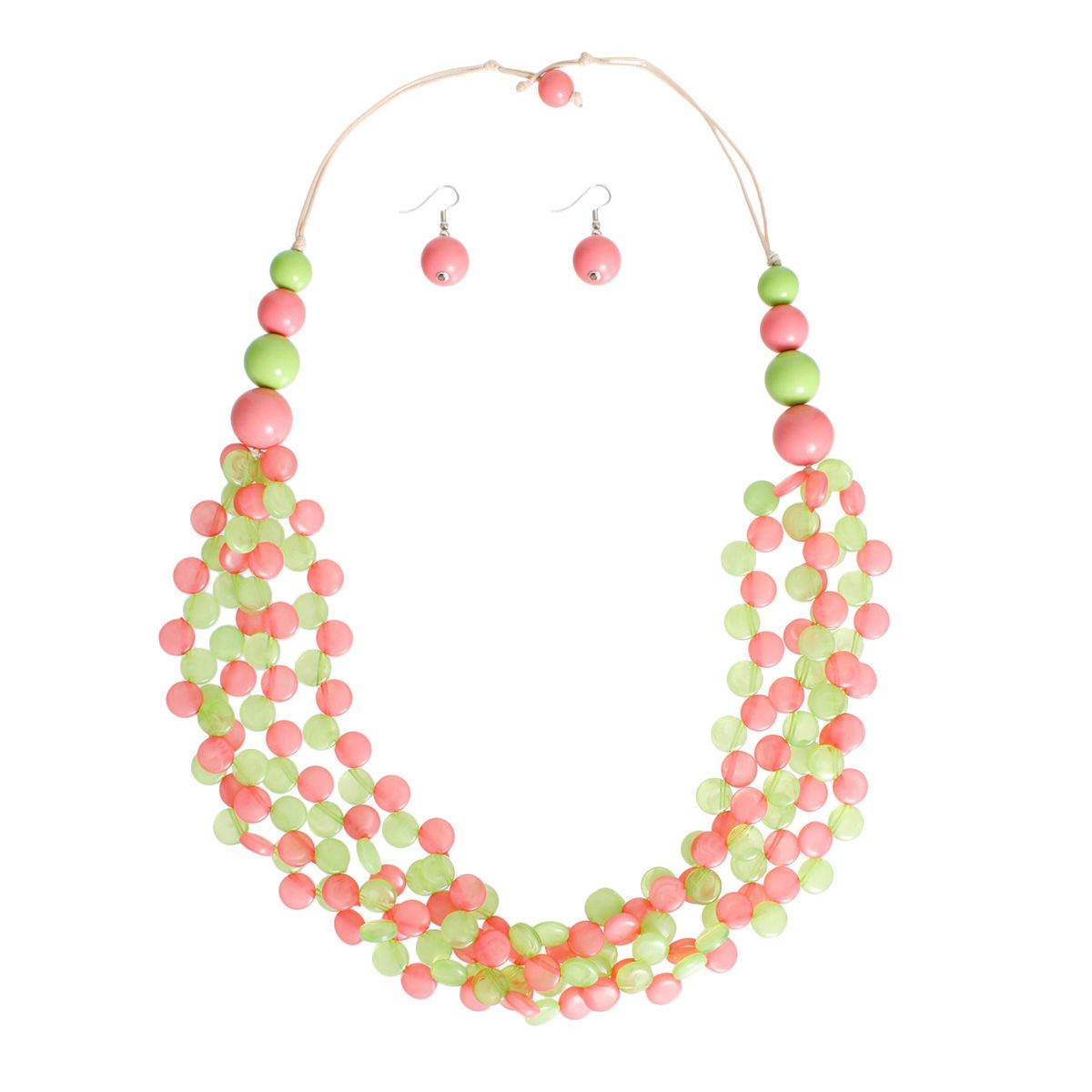 Long Pink Green Marbled Necklace