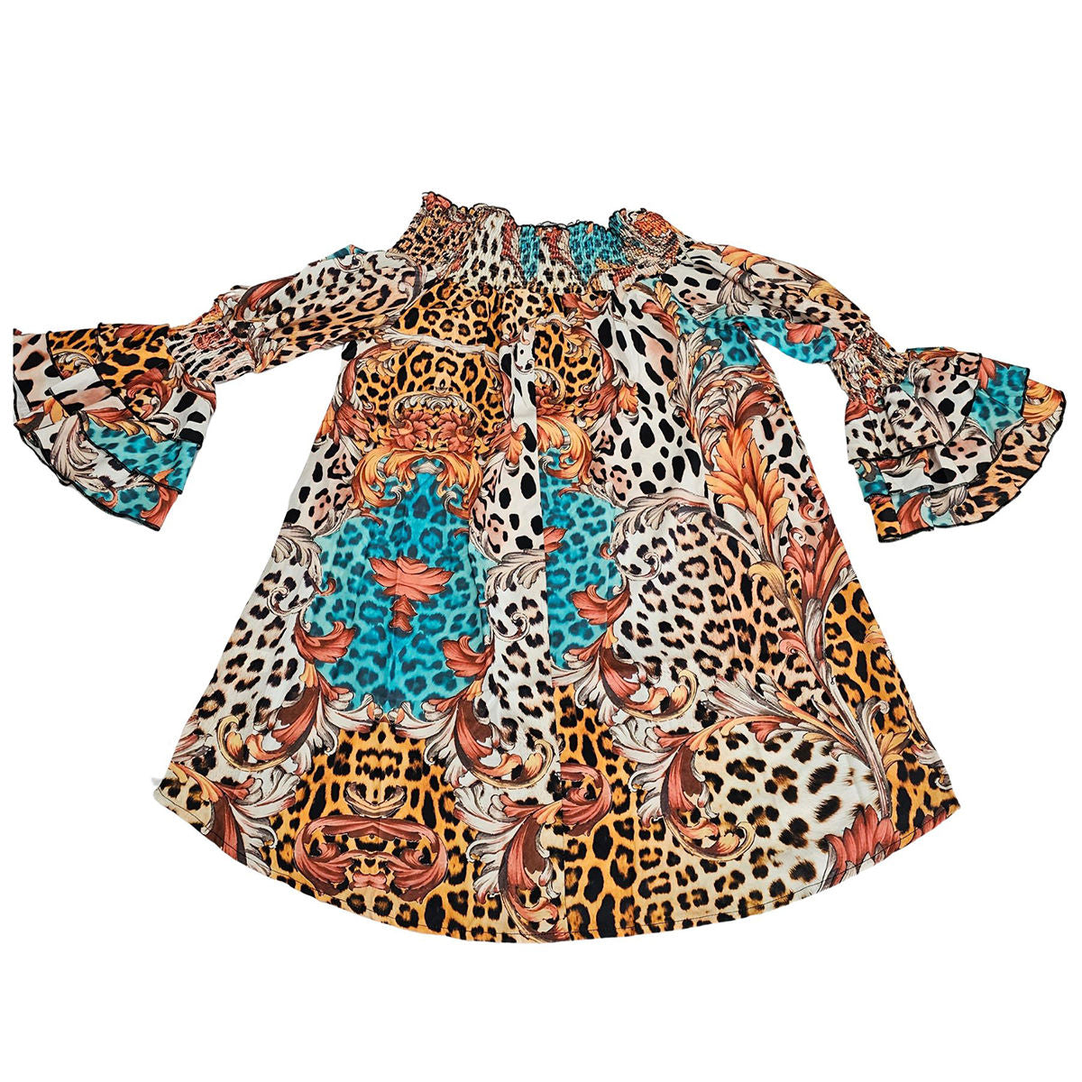 1XL Leopard Ruffle Sleeve Dress