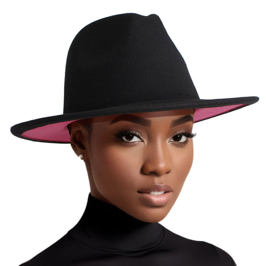 Fedora Black Pink Two Tone Wide Brim Hat for Women