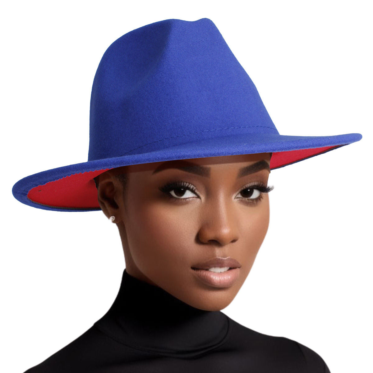 Fedora Blue Red Two Tone Wide Brim Hat for Women