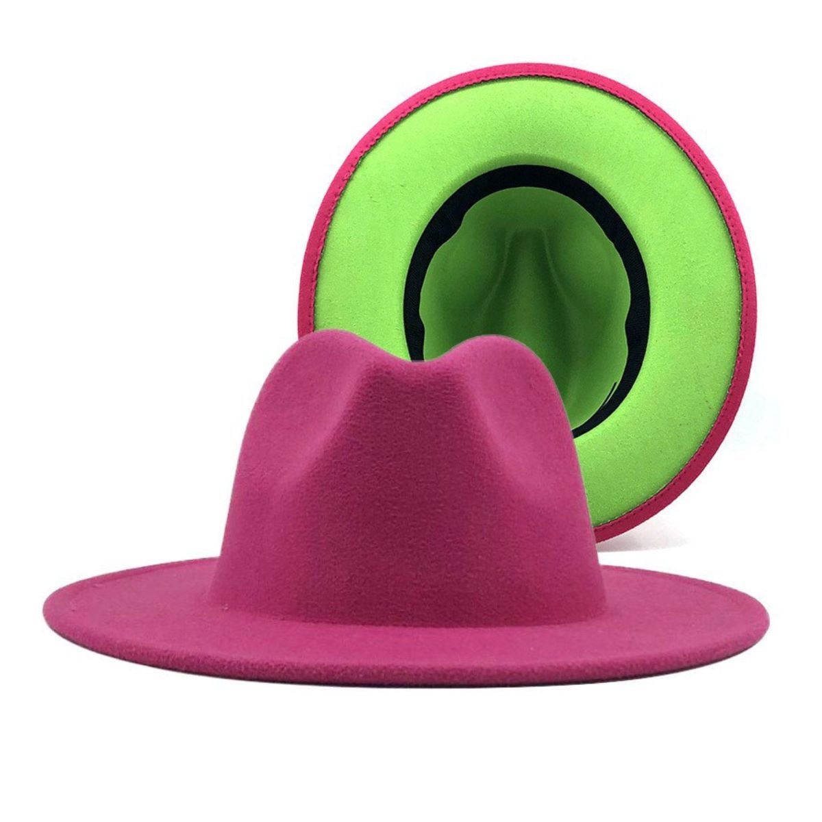 Fedora Pink Green Two Tone Wide Brim Hat for Women