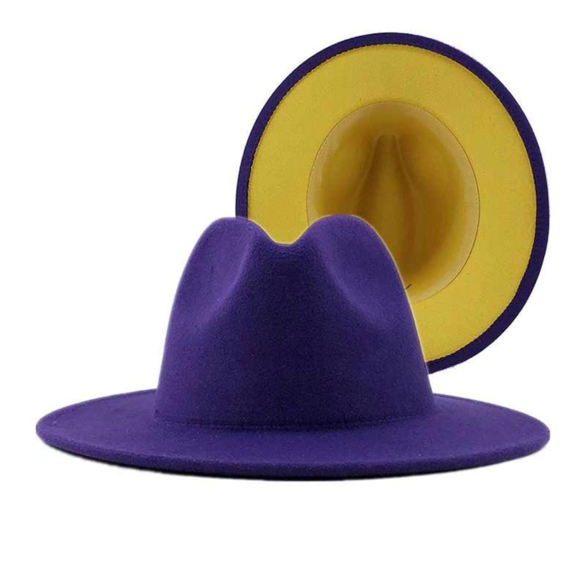 Fedora Purple Yellow Two Tone Wide Brim Hat Women