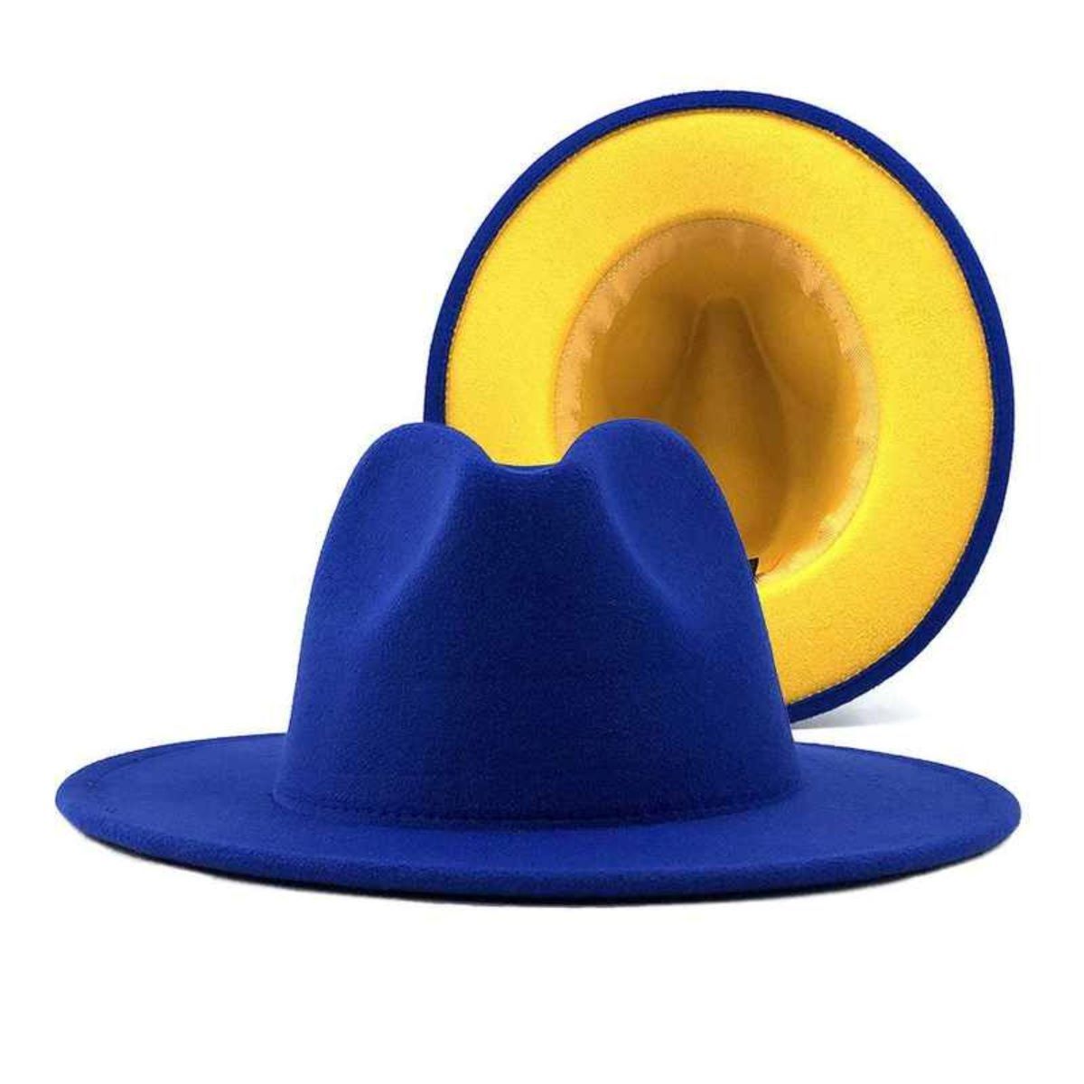 Fedora Blue Yellow Two Tone Wide Brim Hat Women