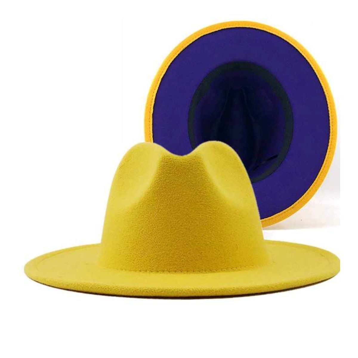 Fedora Yellow Purple Two Tone Wide Brim Hat Women