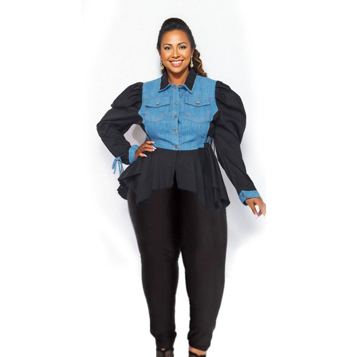 2XL Black Denim Shirt Pant Set