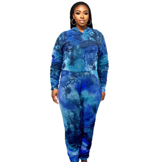 5XL Blue Tie Dye Hoodie Set