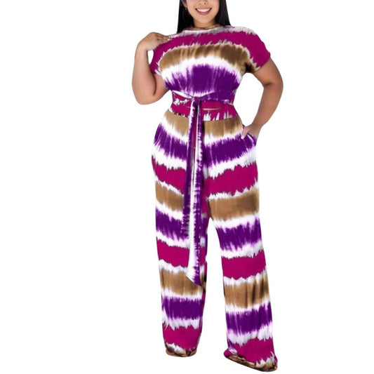 5XL Purple Tie Dye Outfit Set