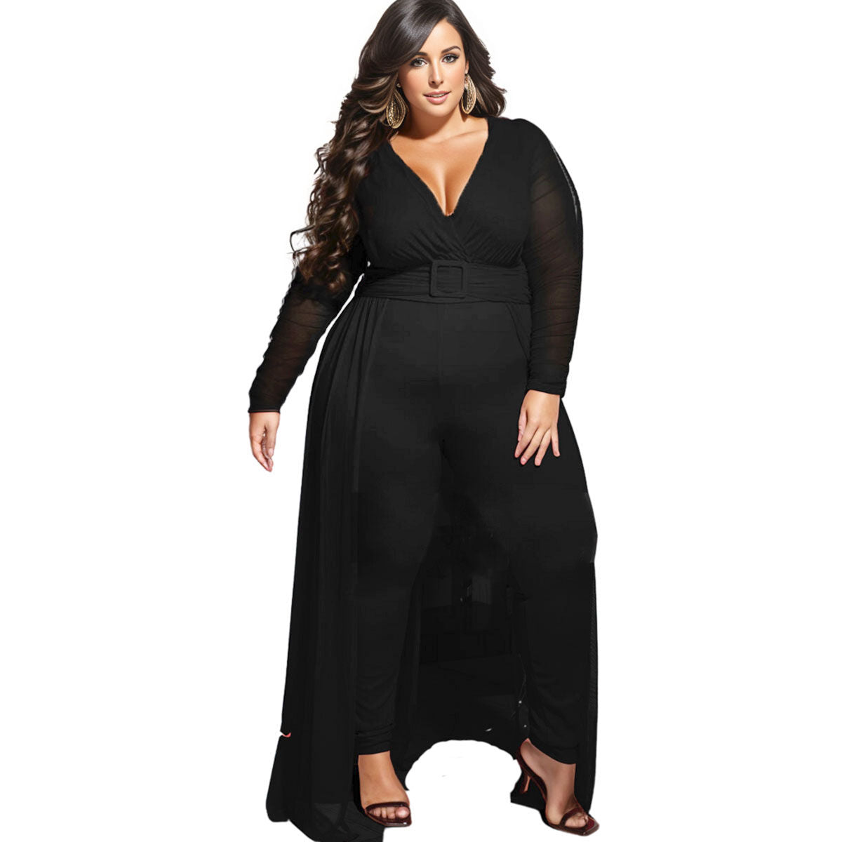 1XL Black Mesh High Low Pant Set