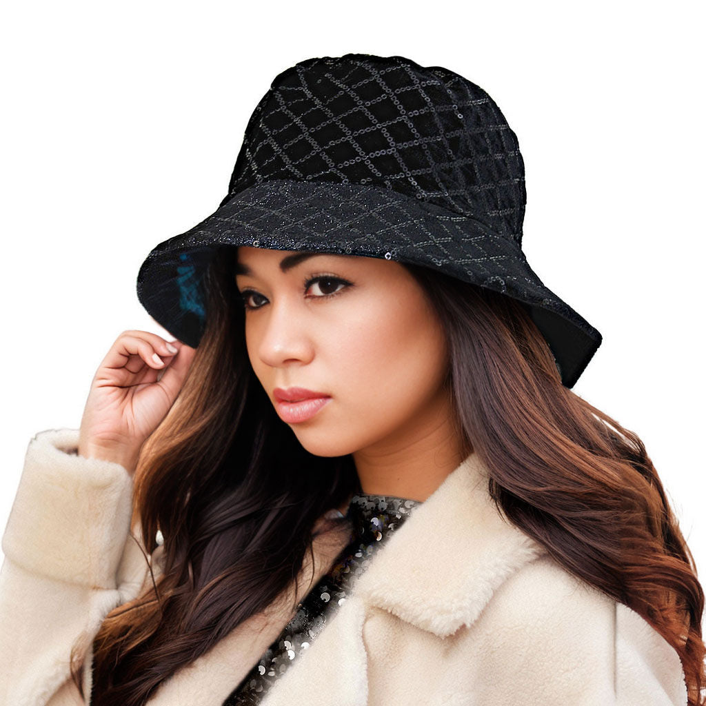 Black Sequin Diamond Stitch Bucket Hat