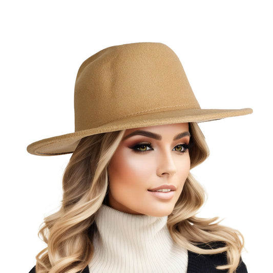 Beige Solid Color Fedora