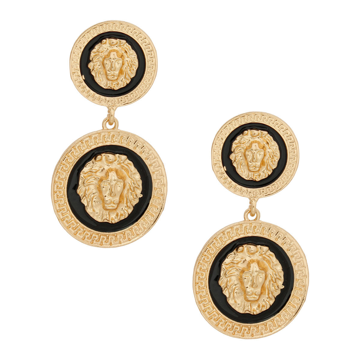 Gold and Black Double Lion Earrings