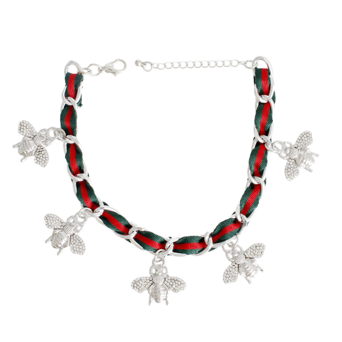 Silver Red Green Bee Anklet