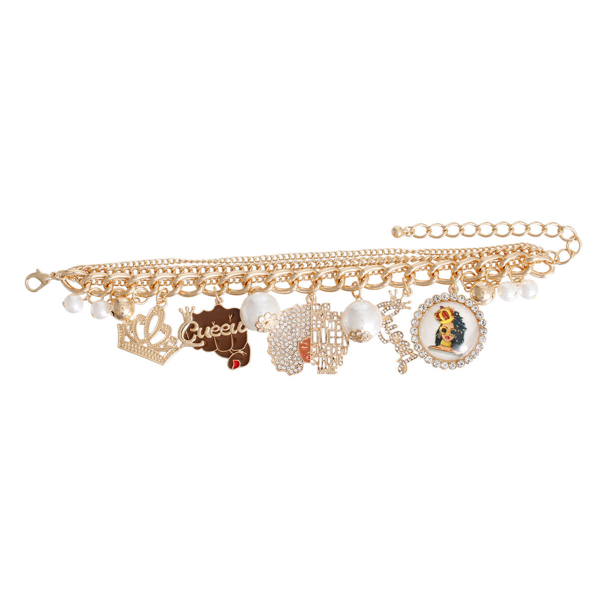 Gold Queen Afro Charm Bracelet