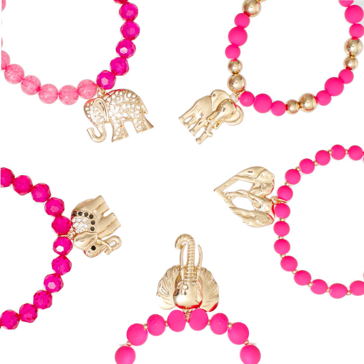 Mixed Fuchsia Bead Elephant Bracelets