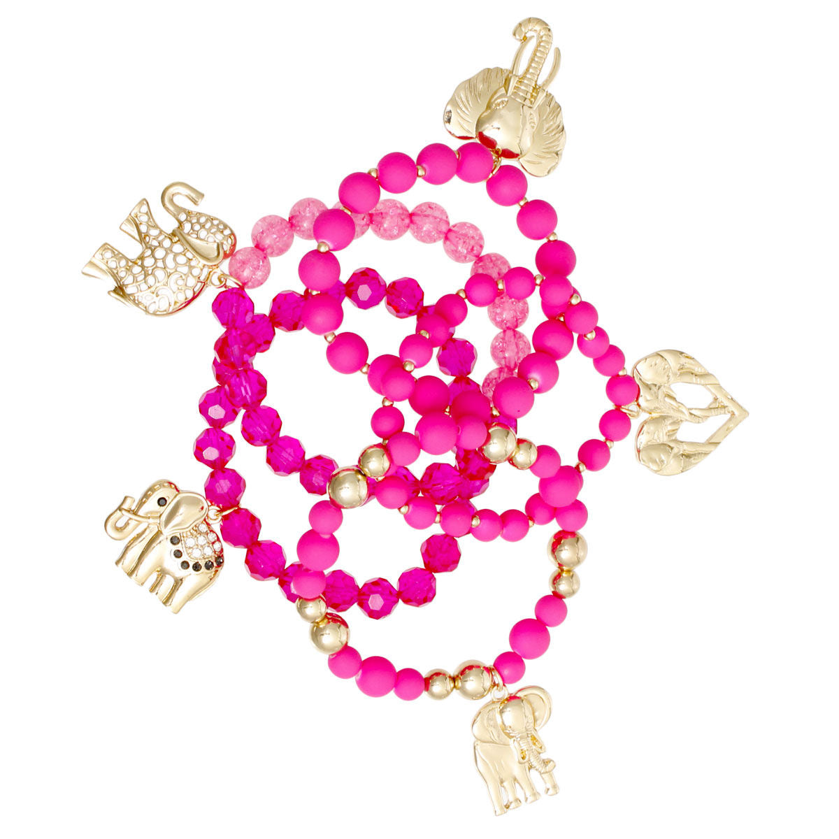 Mixed Fuchsia Bead Elephant Bracelets