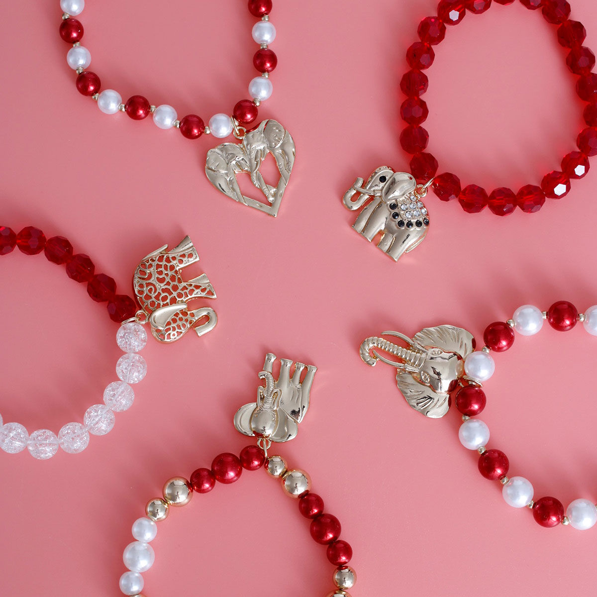 Mixed Red White Elephant Bracelets