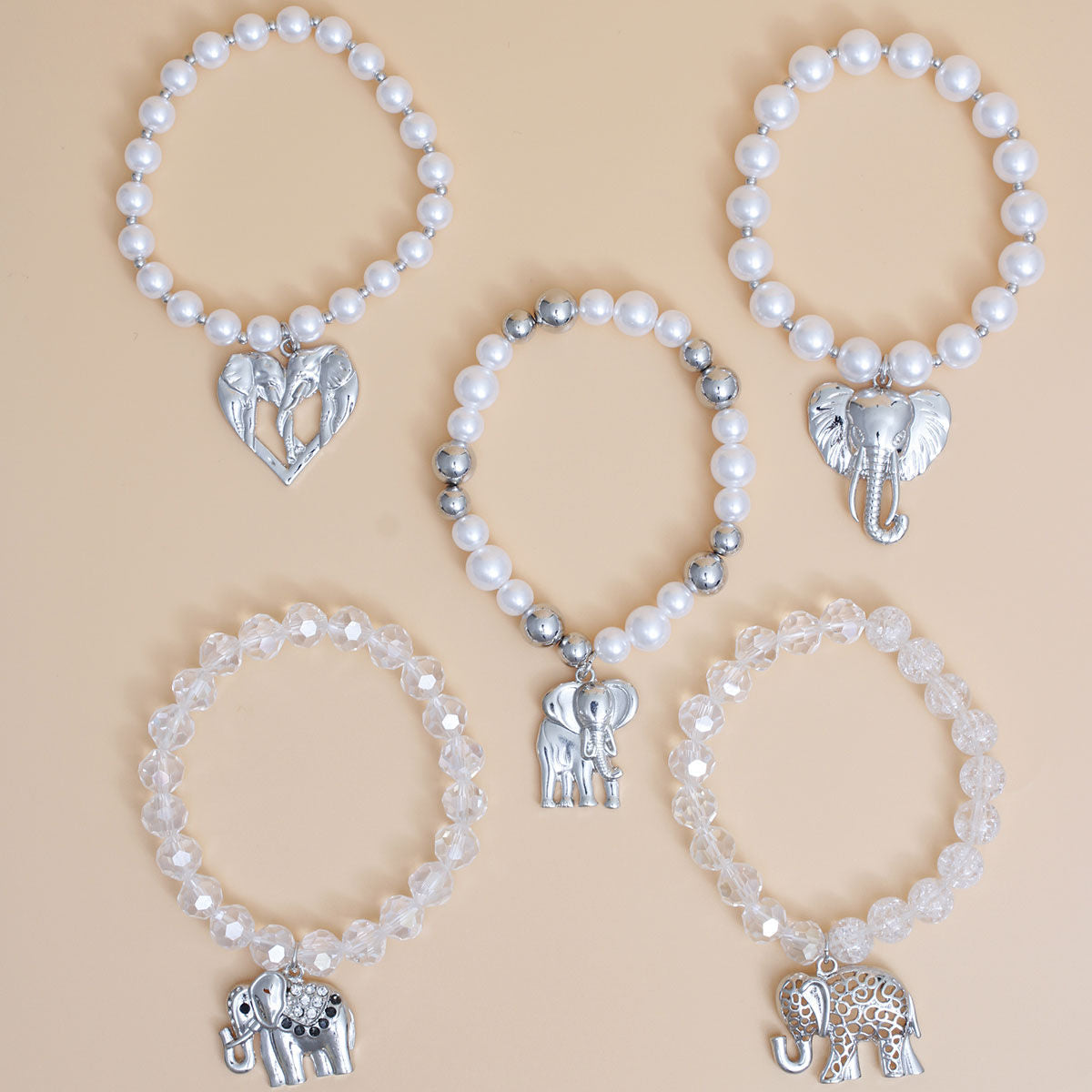 Mixed Silver Bead Elephant Bracelets