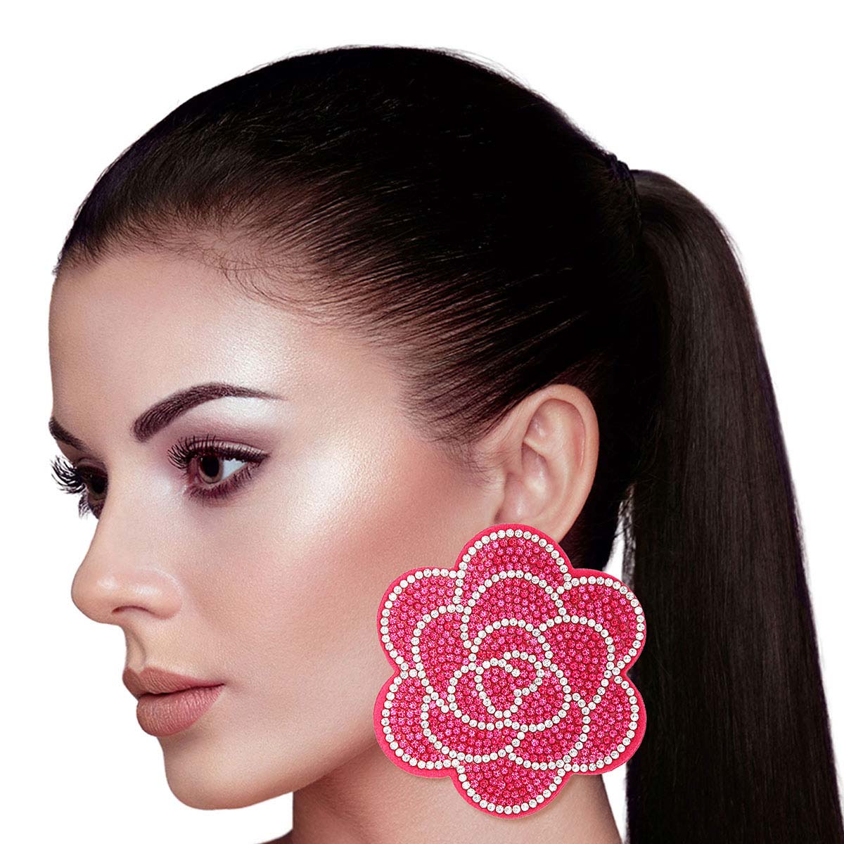 Large Fuchsia Flower Stone Studs