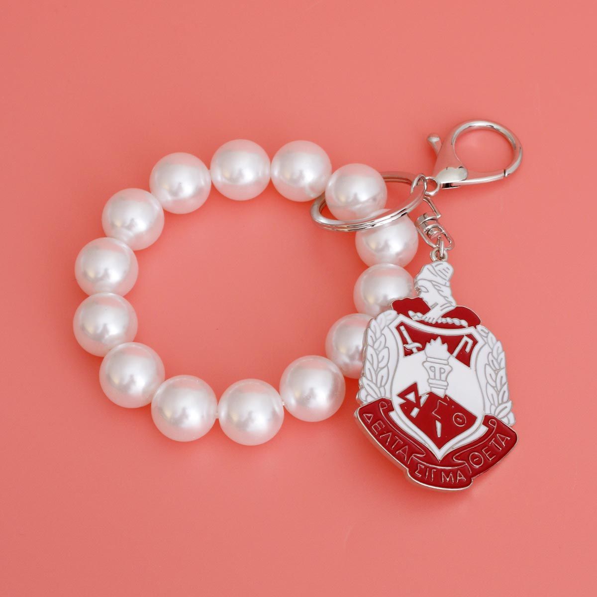 White Red Shield Pearl Keychain