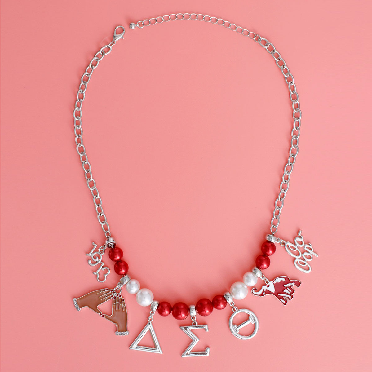 Red White Pearl Delta Necklace