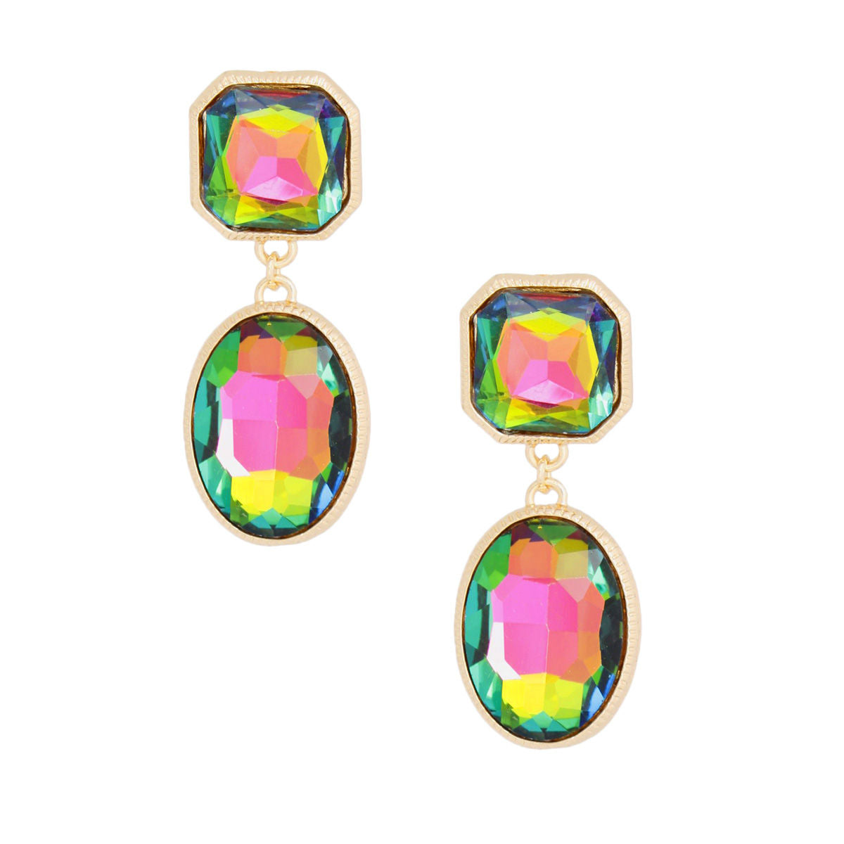 Clip On Pink Green Medium Crystal Earrings Women