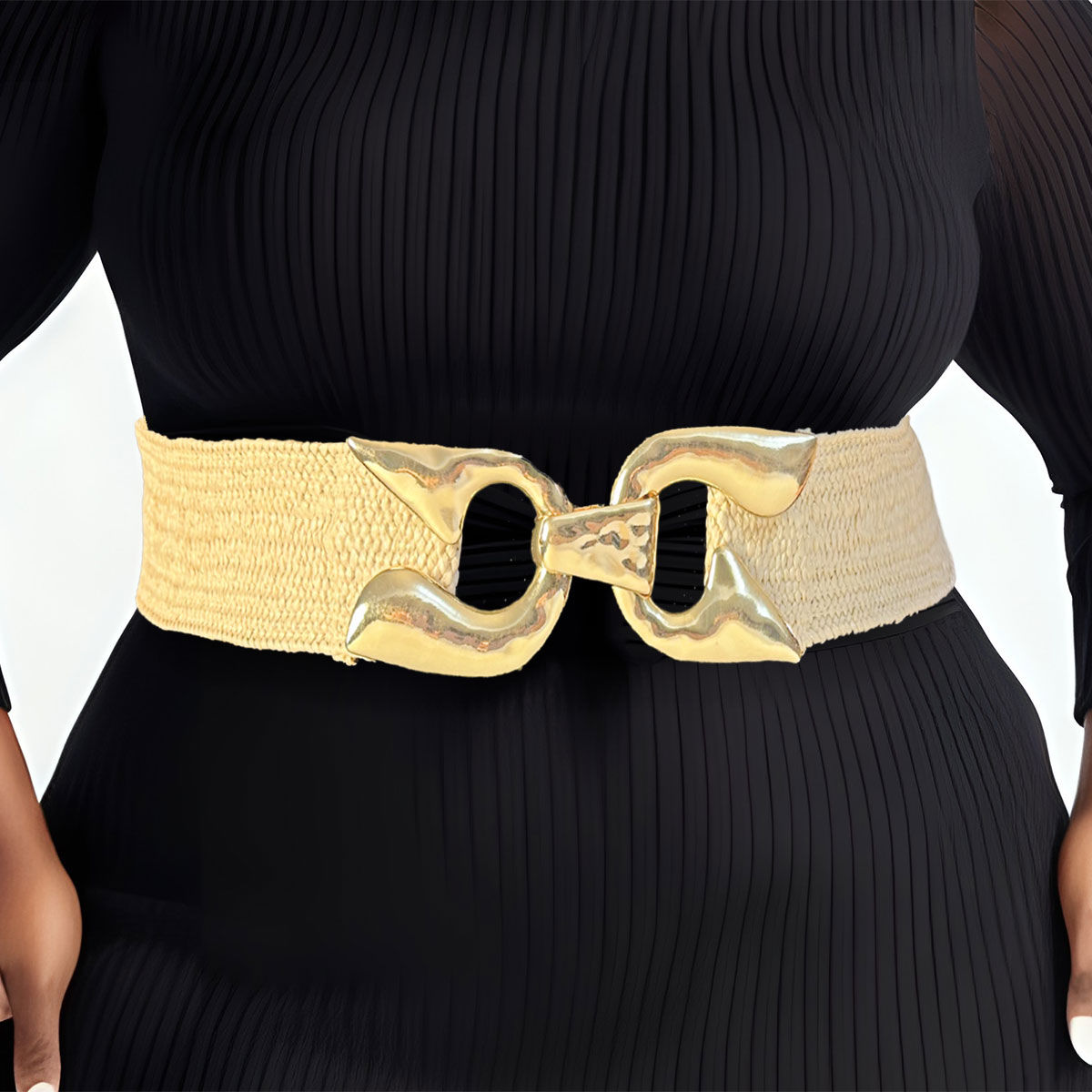 Stretch Belt Raffia Ivory Horseshoe  for Women