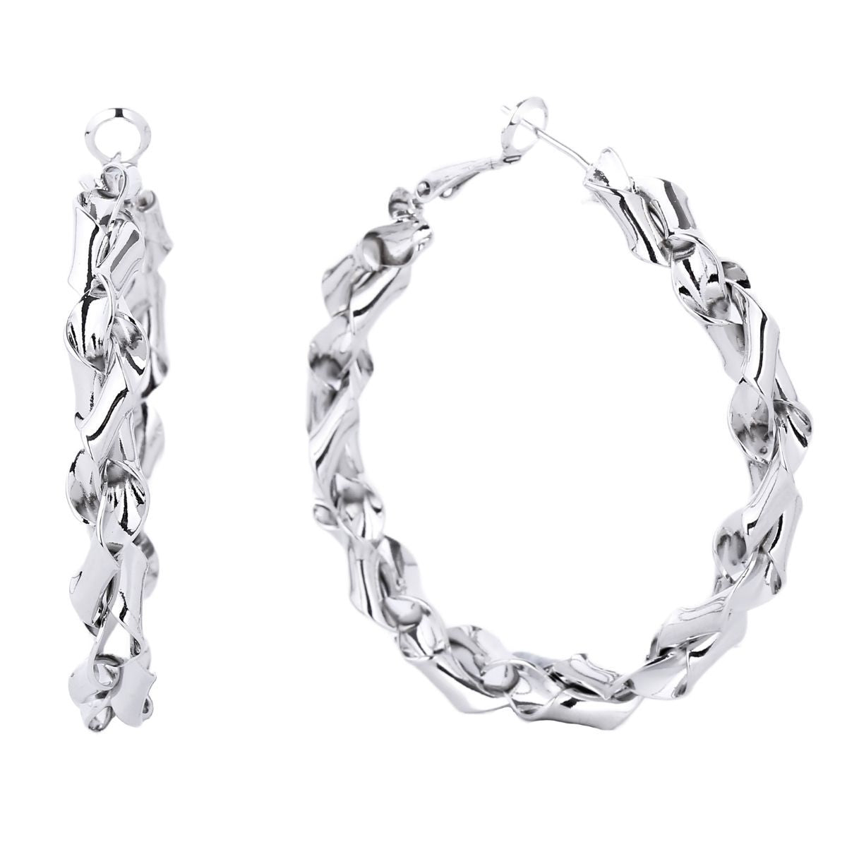 Hoop 14k White Gold Medium Twisted Earrings for Women