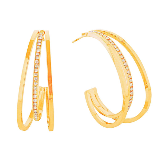 Hoop 14K Gold Medium Triple Earrings Women