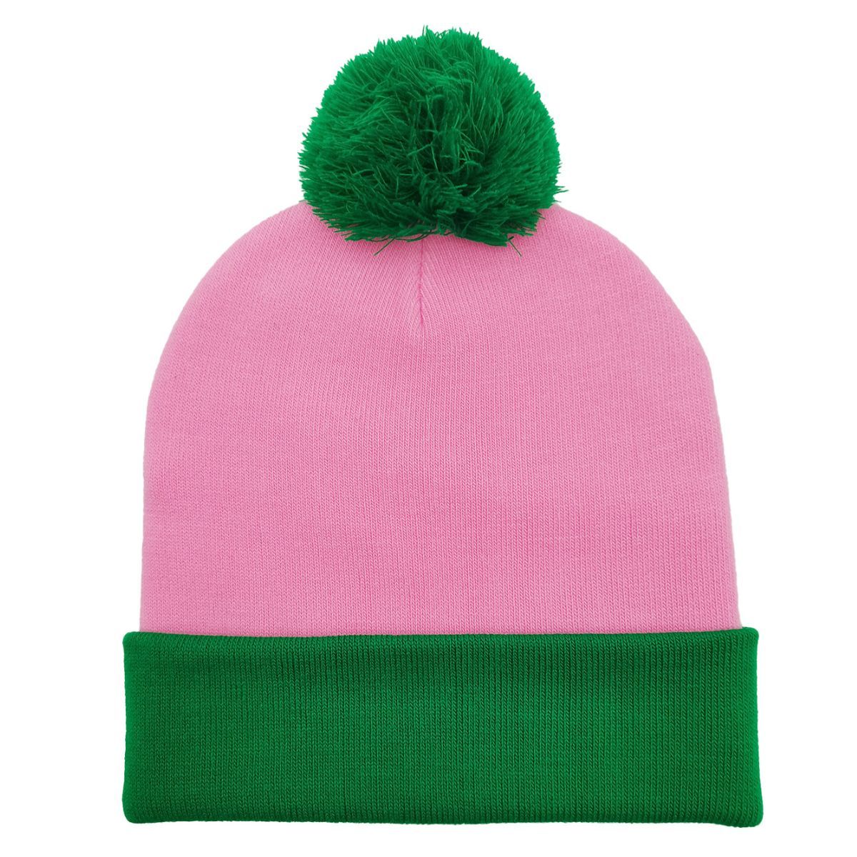 Pink with Green Cuff Beanie