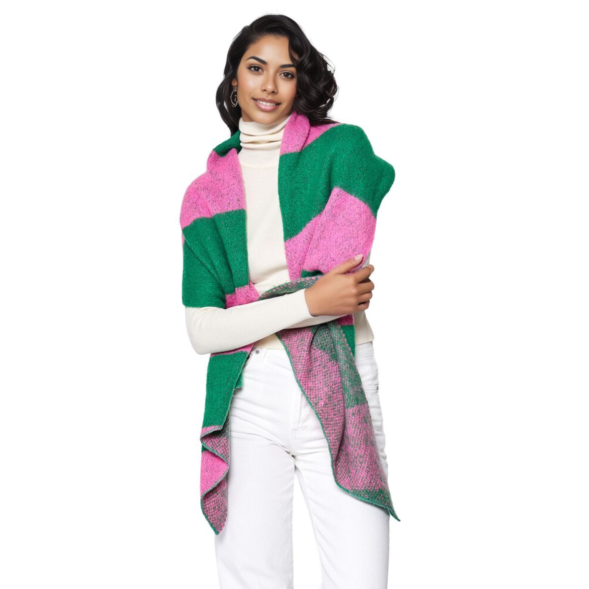 Pink Green Colorblock Scarf