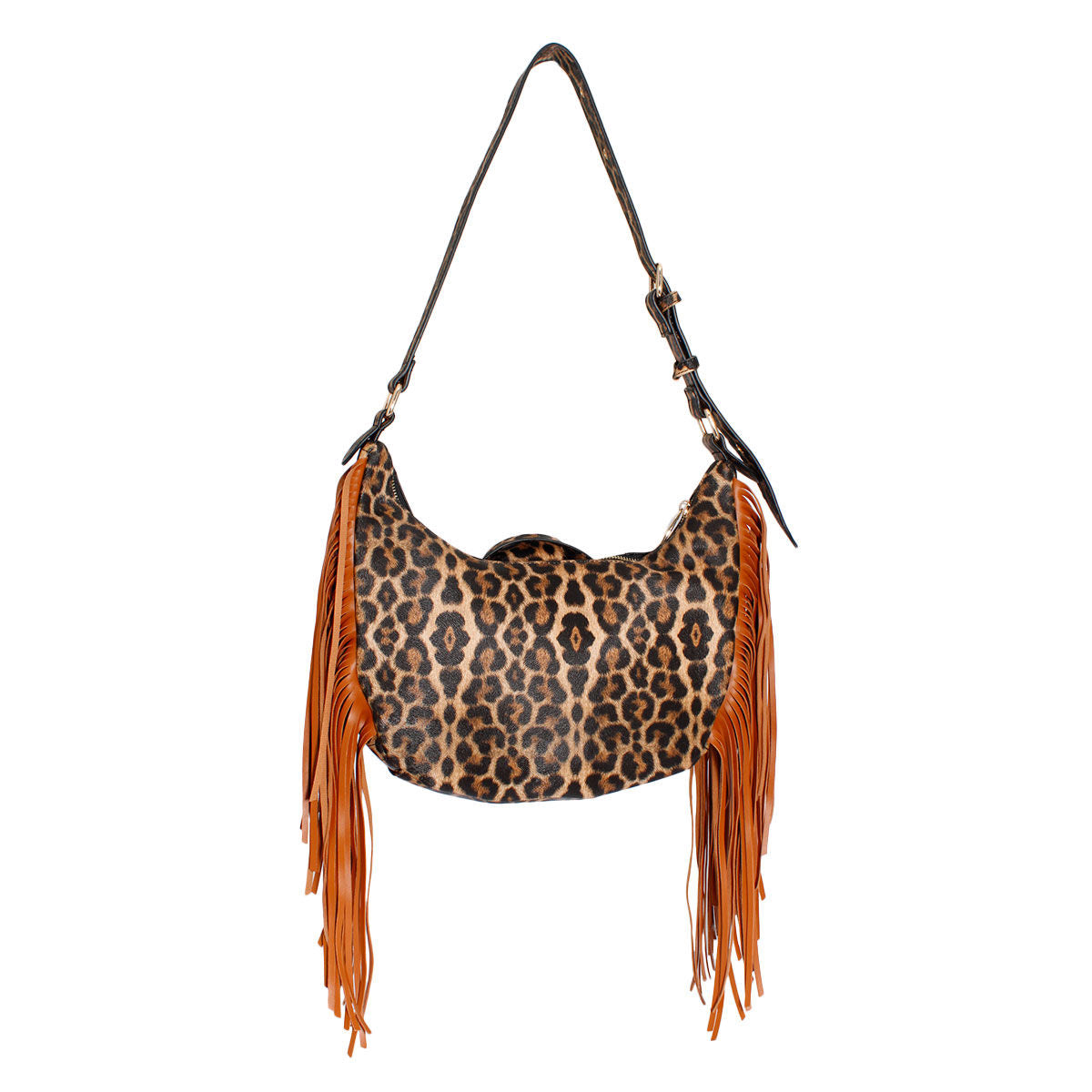 Leopard Moto Fringe Shoulder Bag