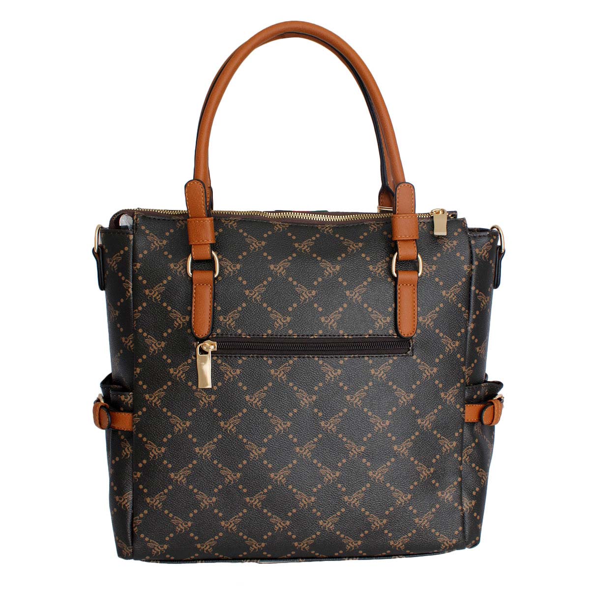 Dark Brown Bee Print Satchel Bag