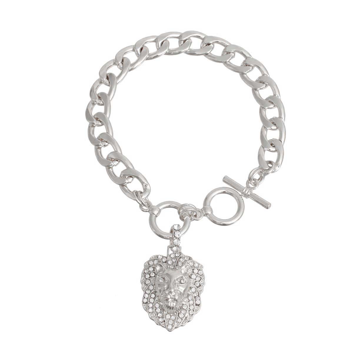 Silver Lion Charm Toggle Bracelet