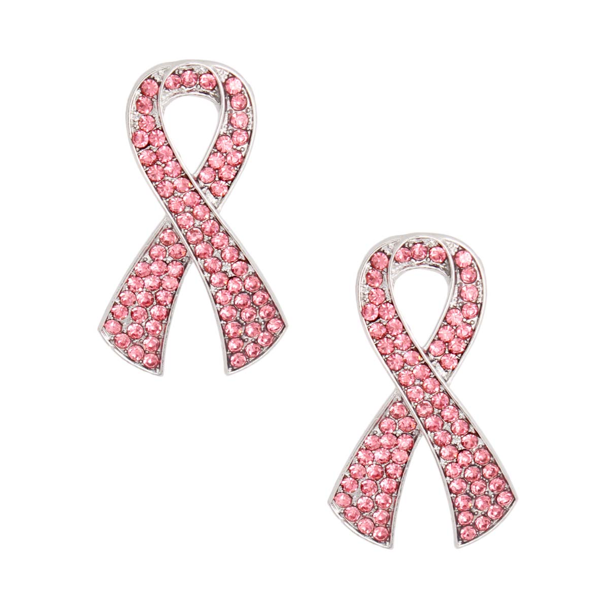 Silver Pink Ribbon Stud Earrings