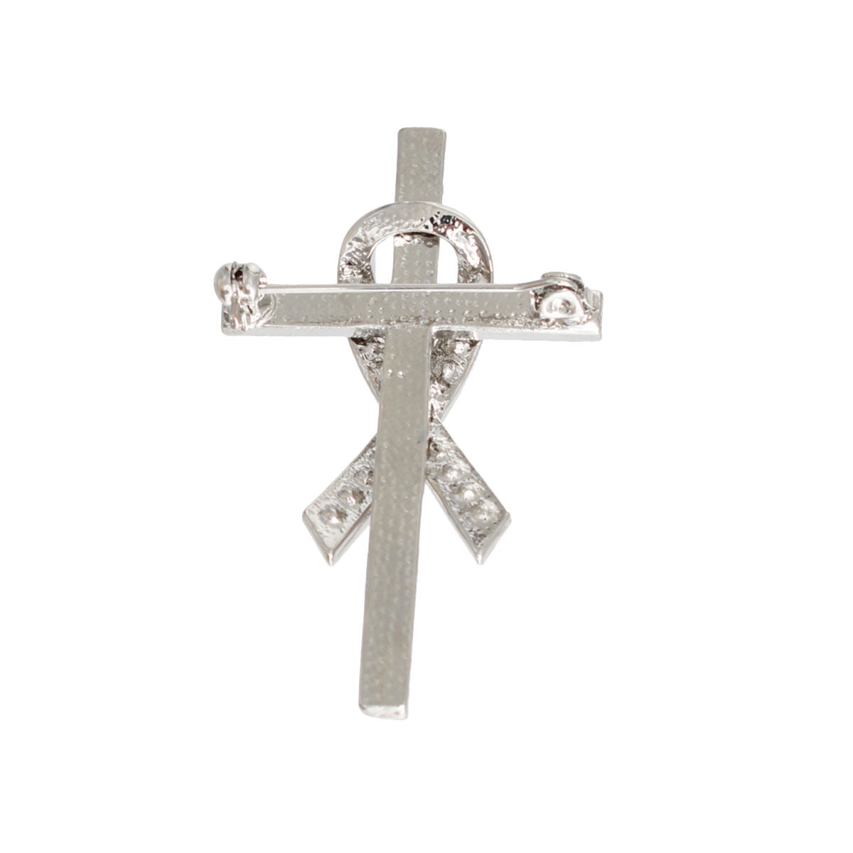 Silver Pink Ribbon Cross Brooch