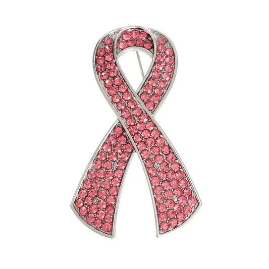 Silver Pink Ribbon Brooch