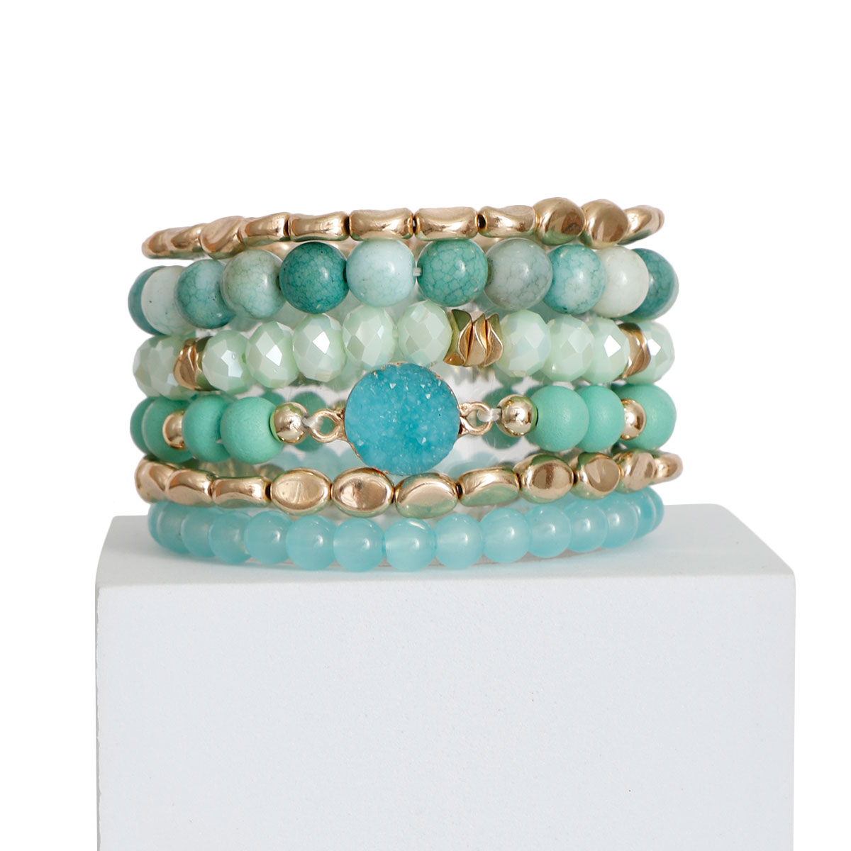 Mint Bead Druzy Charm Bracelets