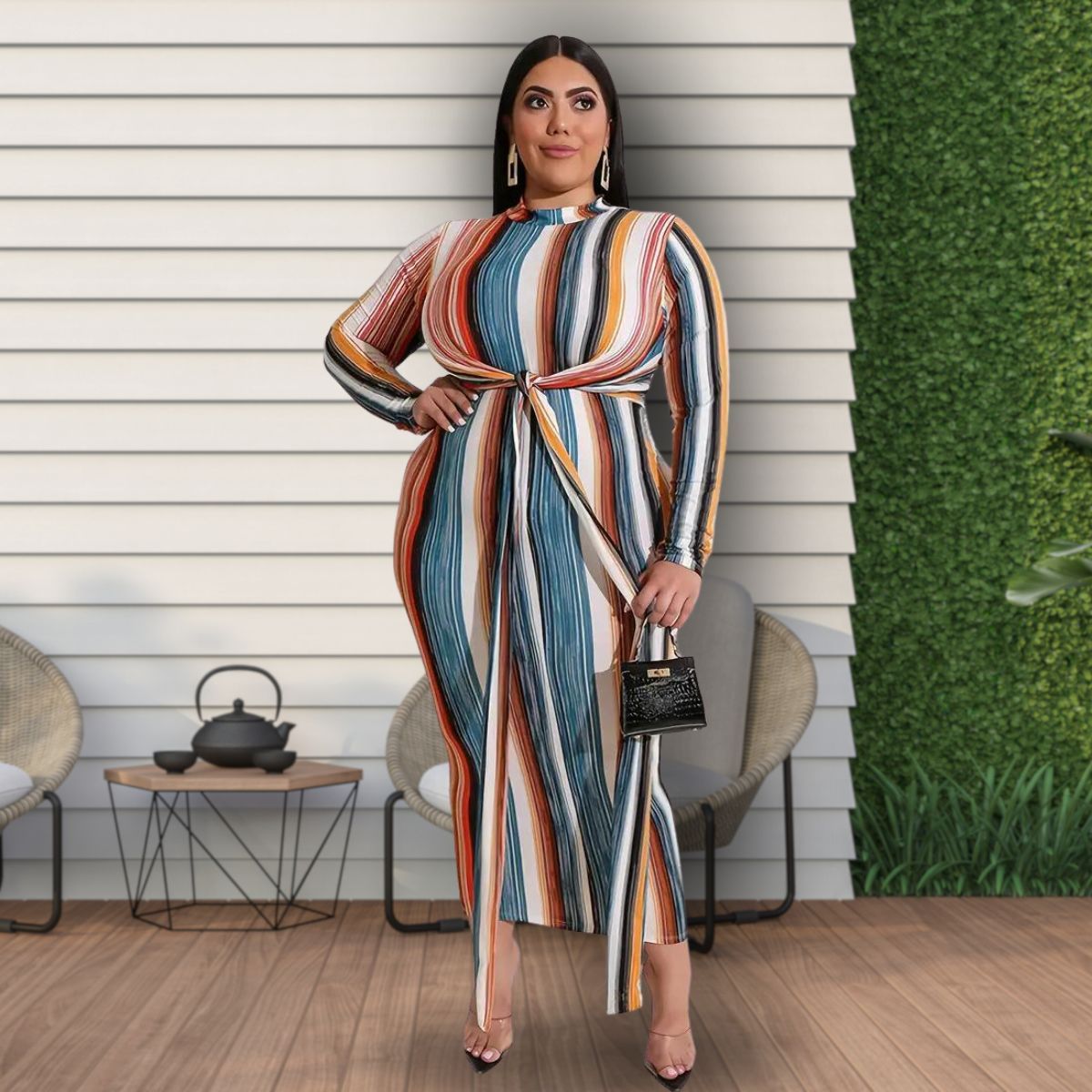 Striped 3XL Knot Bodycon Dress