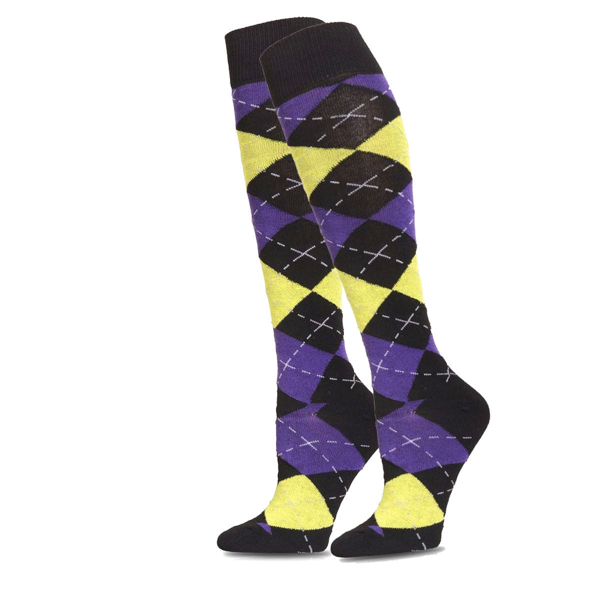 Black Argyle Knee High Socks