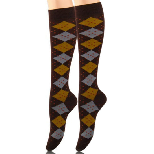 Socks Knee High Brown Diamond for Women