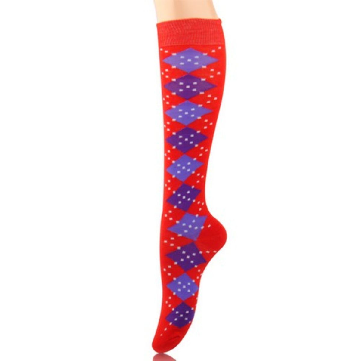 Socks Knee High Red Diamond for Women