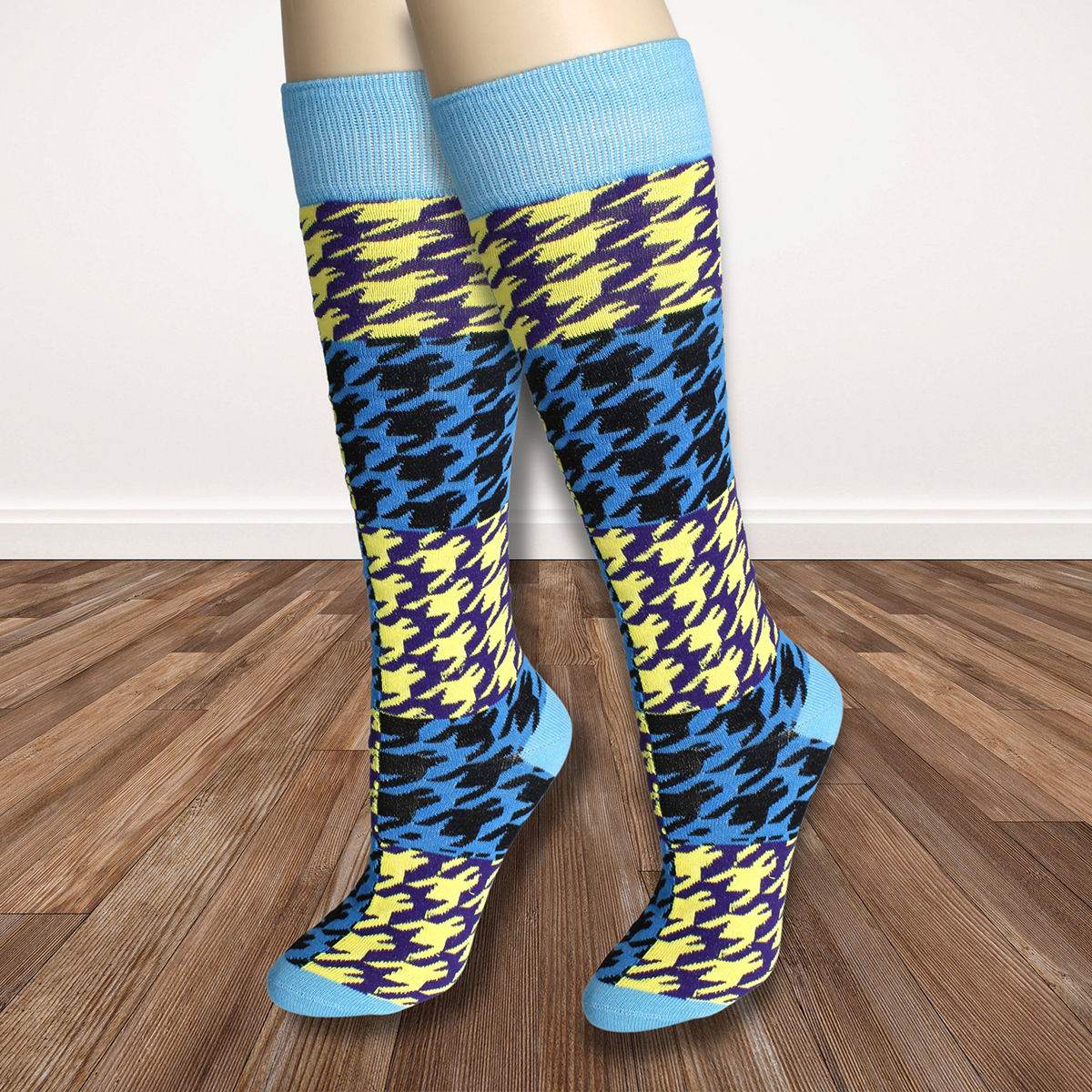 Socks Knee High Aqua Checkered for Women