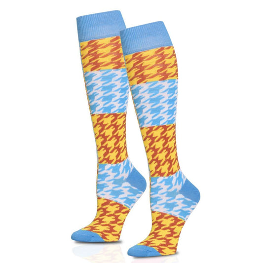 Socks Knee High Blue Checkered for Women